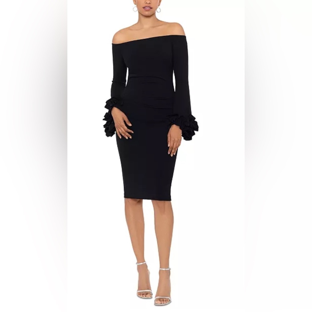 $525 XSCAPE Women's Off-The-Shoulder Ruffle-Cuff Dress Sz 16W